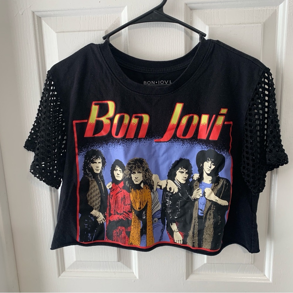 Bon Jovi Shirt Retro Tee Black Crop Top Concert Shirt Band Tee Womens Tee 2017 S